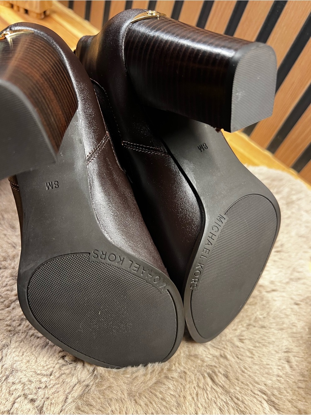 Michael Kors Lottie Leather Ankle Booties Brown Block Heel Size 8M - Picture 7 of 13